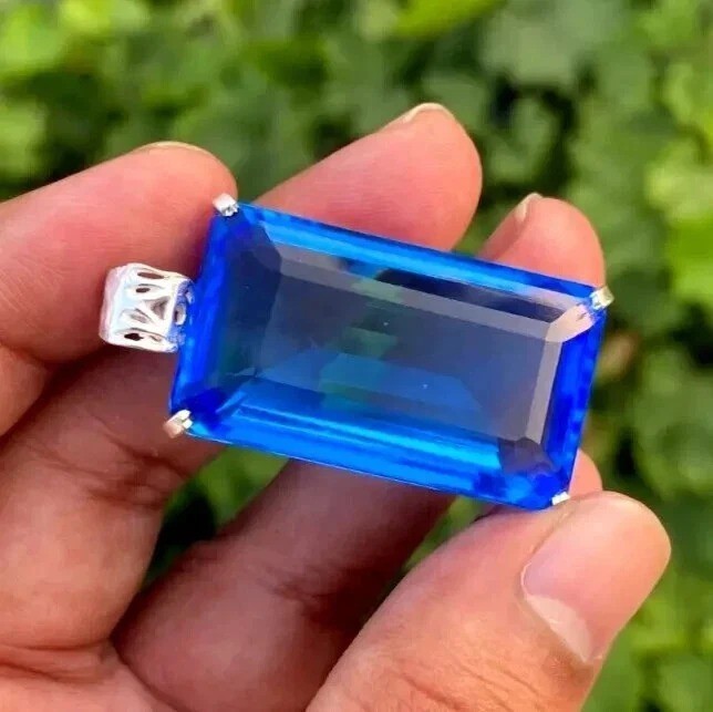 Certified AAA Natural Emerald Cut 91.47 Ct Blue Topaz Pendant Loose Gemstone
