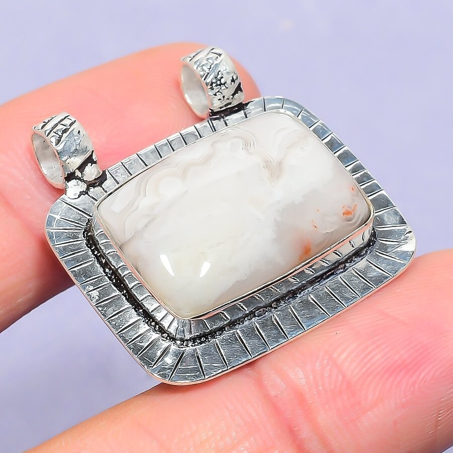 Women’s Day Gift Crazy Lace Agate Jewelry Silver Love Gift Natural Pendant 1.26″