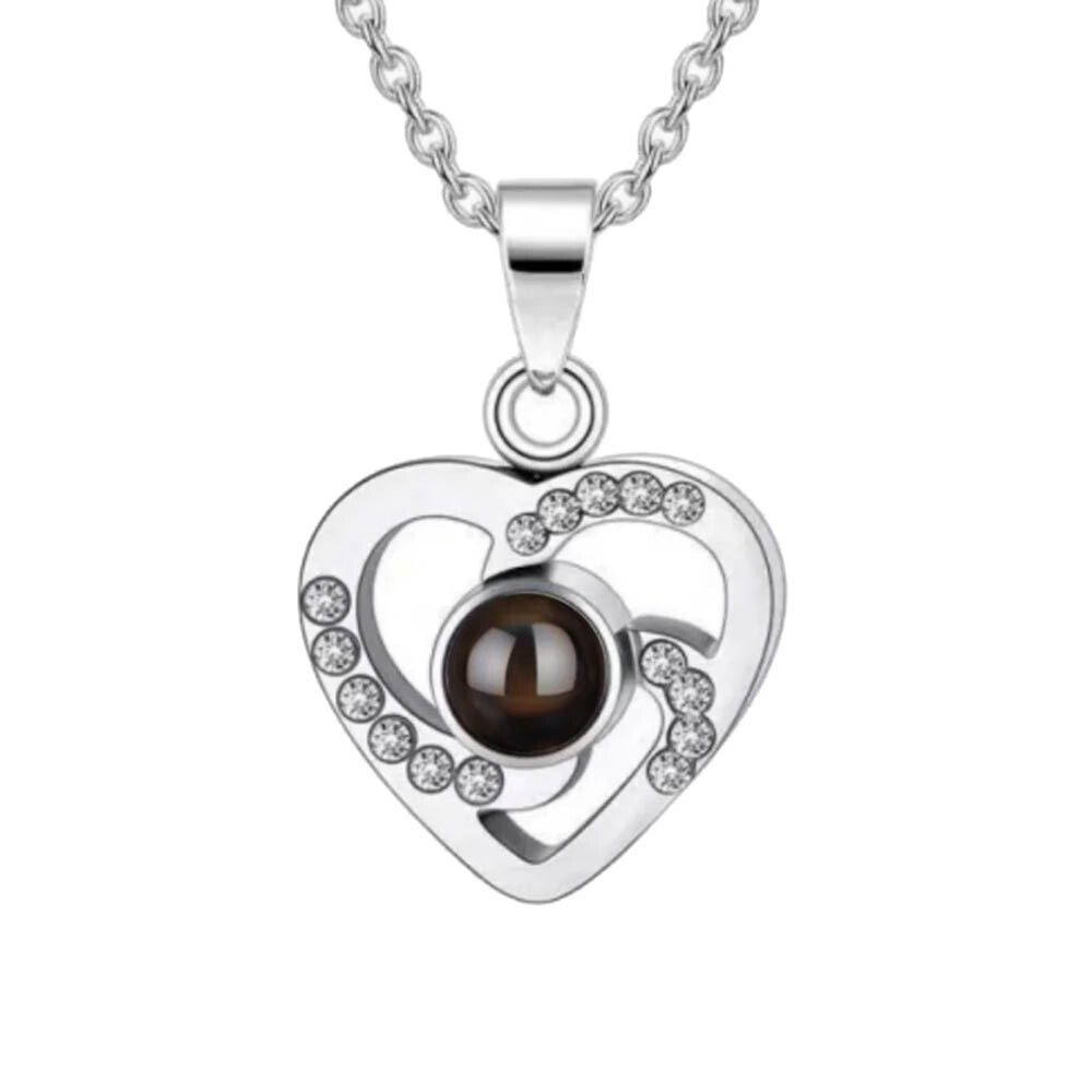 “I Love You” Projection Pendant Necklace – 100 Languages, Stainless Steel Heart