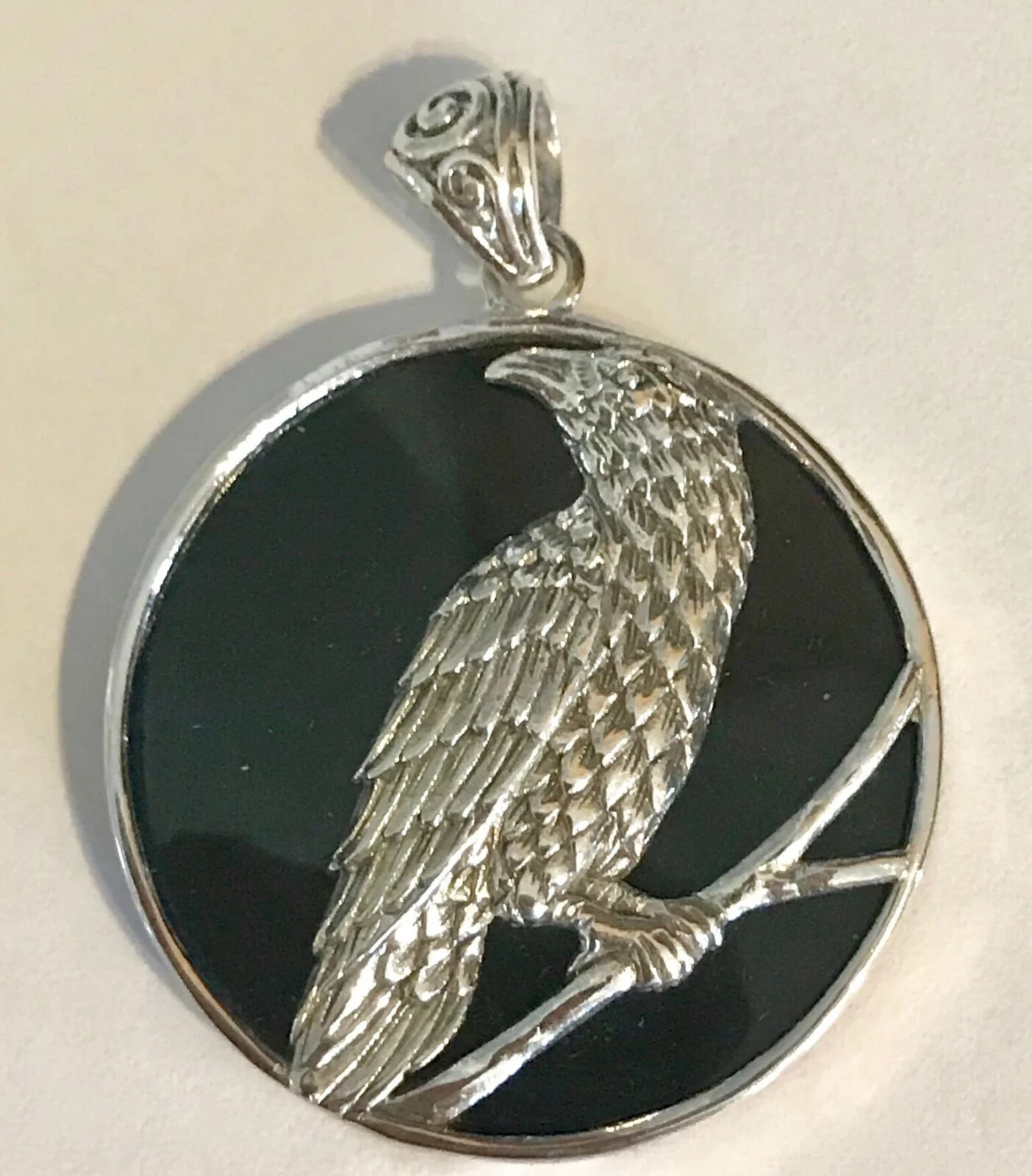 Sterling Silver Raven and Black Lava Rock Pendant Spirit Animal, very Protective