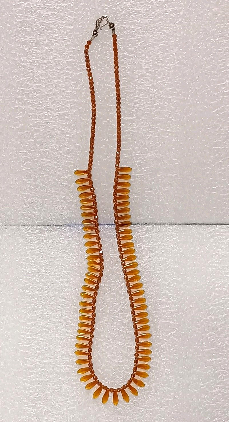 Amber Colored Teardrop Topaz/Tanzanite? W Beaded Chain w/ Hook Clasp Closure