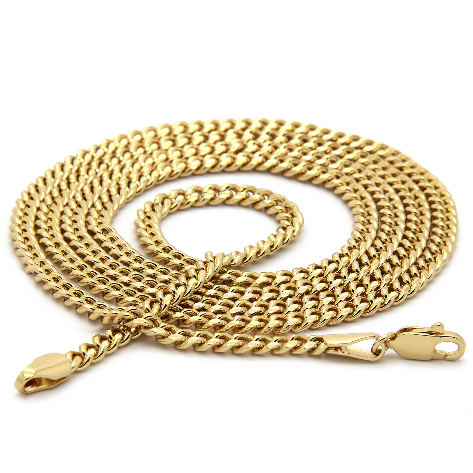 Men’s 14k Gold Plated High Fashion 2 pc Nugget & Cross 3mm 30″ & 24″ Cuban Chain