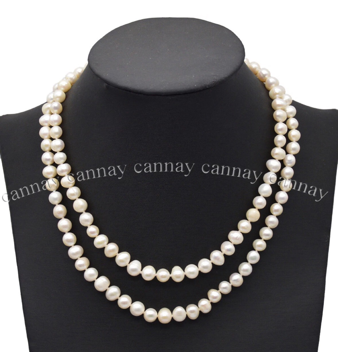 2 Strands Real Natural 7-8mm White Freshwater Cultured Pearl Necklace 18-20”