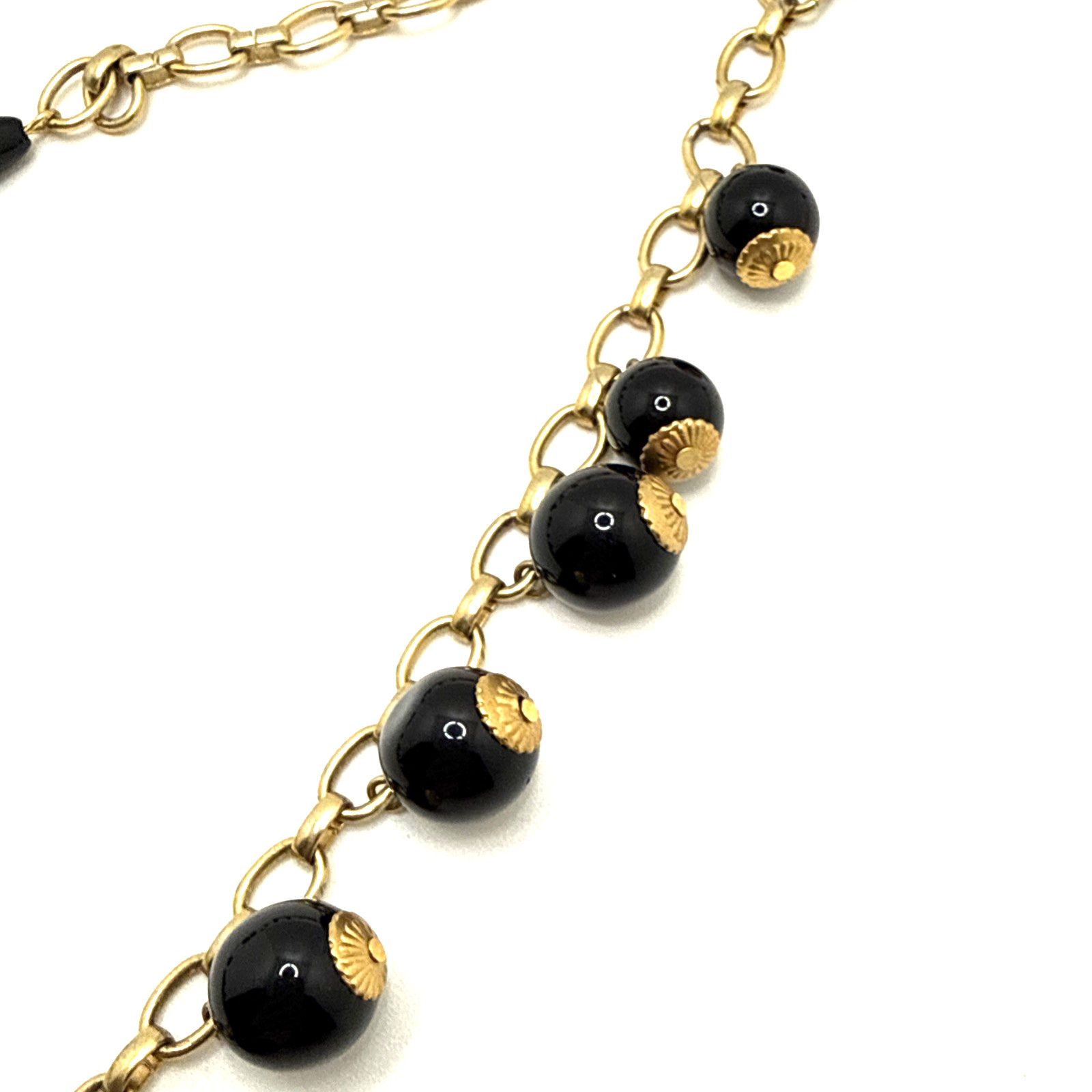 LOREN HOPE Black Dangle Bead Bib Necklace Gold Tone Collar Statement 18″ – 20″