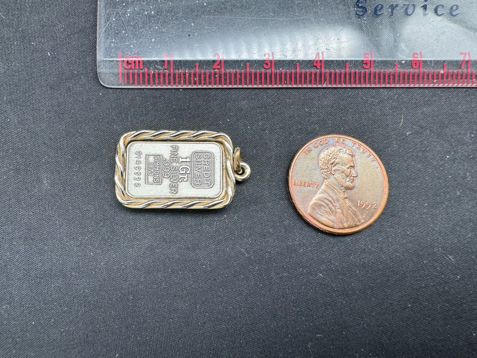 1 Gram Simmons Credit Silver .999 Fine Silver Bar Pendant in non silver bezel
