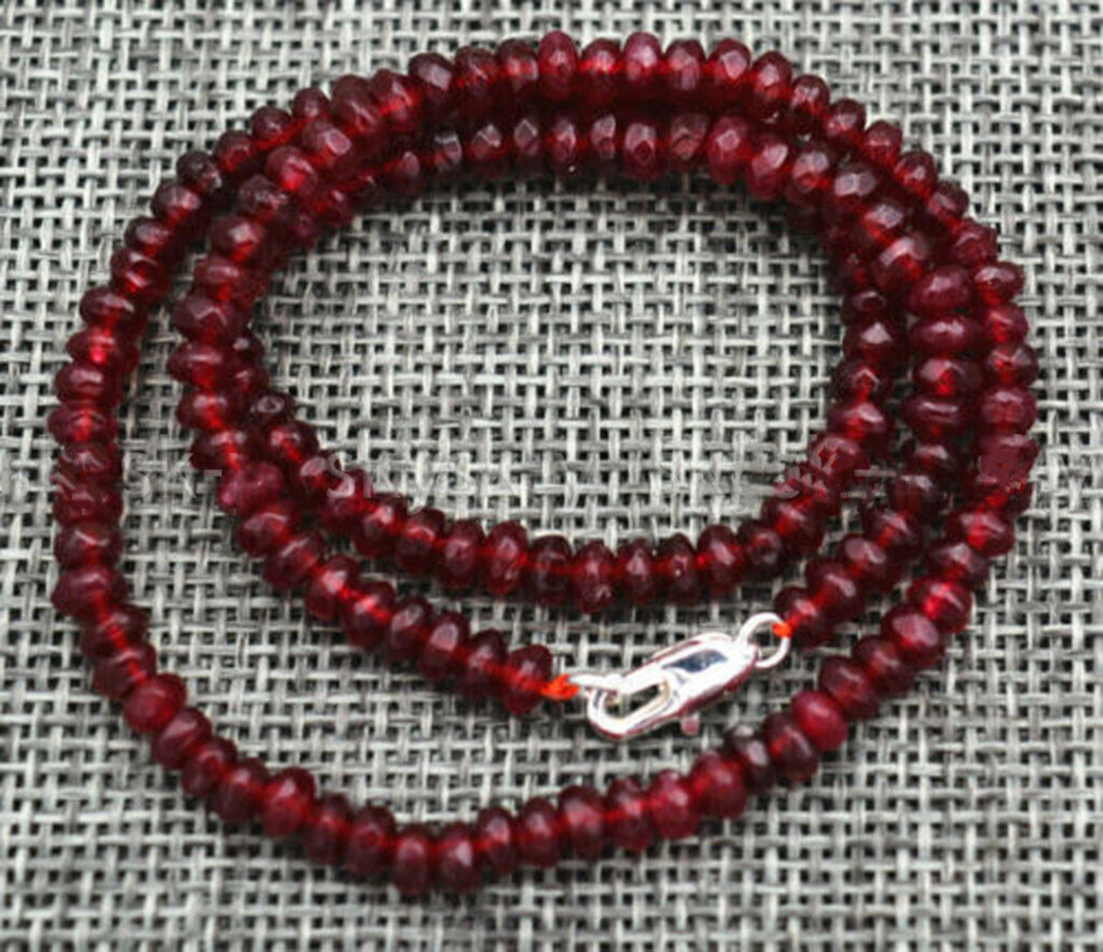 Genuine Natural 2x4mm Faceted Dark Red Garnet Rondelle Gems Beads Necklace 18”