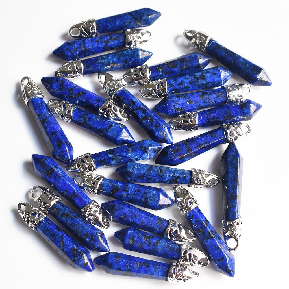 50pcs Imitation Lapis Lazuli Stone Hexagonal Pillar Bead Pendant Jewelry 10x32mm