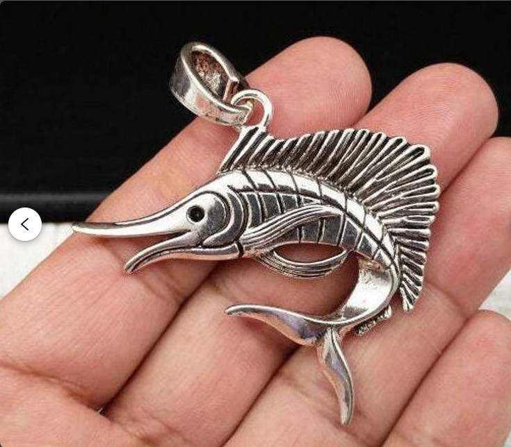 Large MARLIN SAIL FISH OCEAN Pendant on 24″ 925 Plated Sterling Silver Necklace