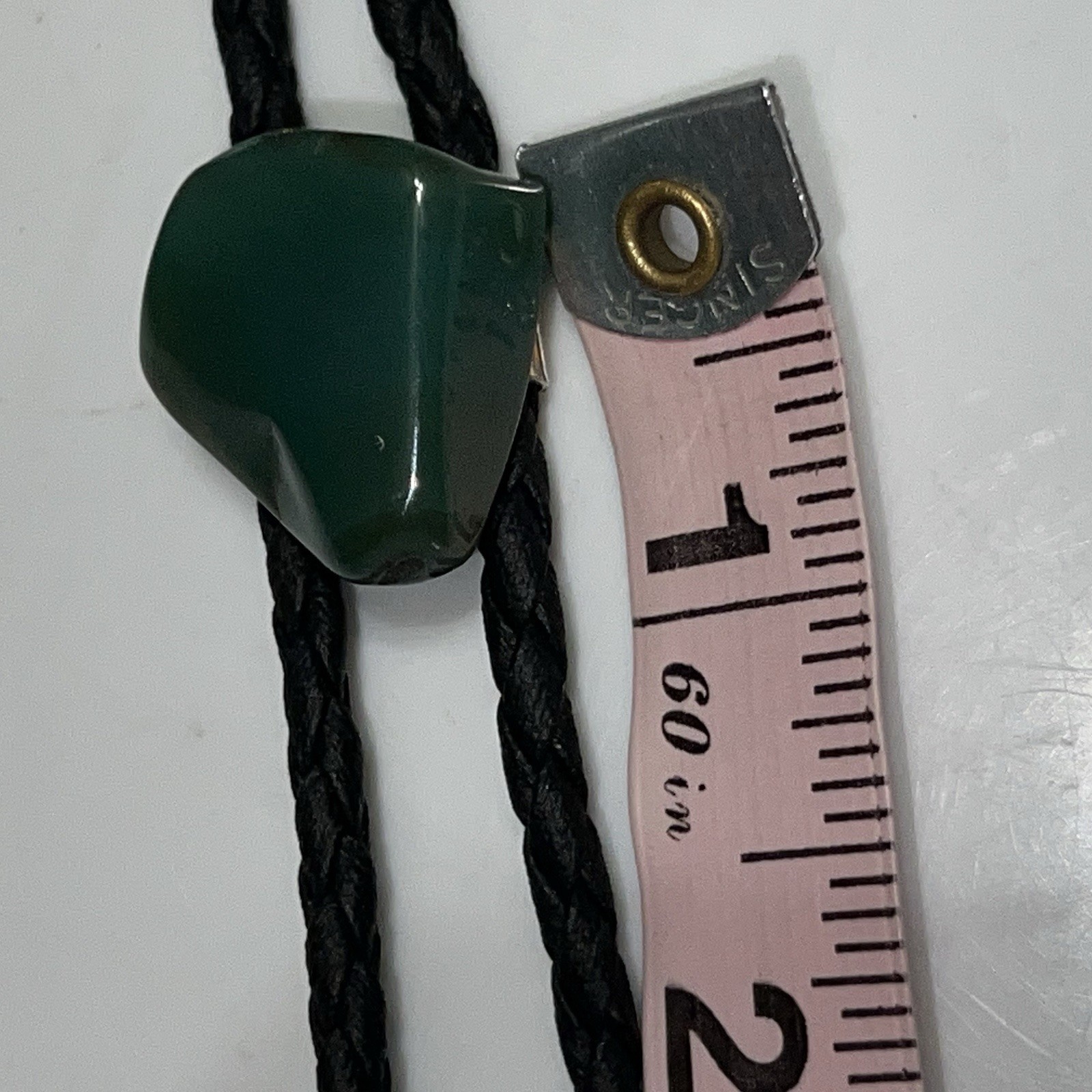 Green Gem Bolo Tie Handmade Braided Vegan Faux Leather Boho Western Necklace