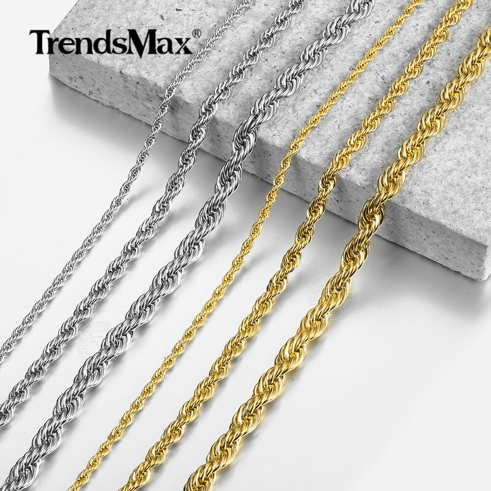 3/5/7mm 16-30″ Men’s Stainless Steel Twisted Rope Chain Necklace Choker Jewelry