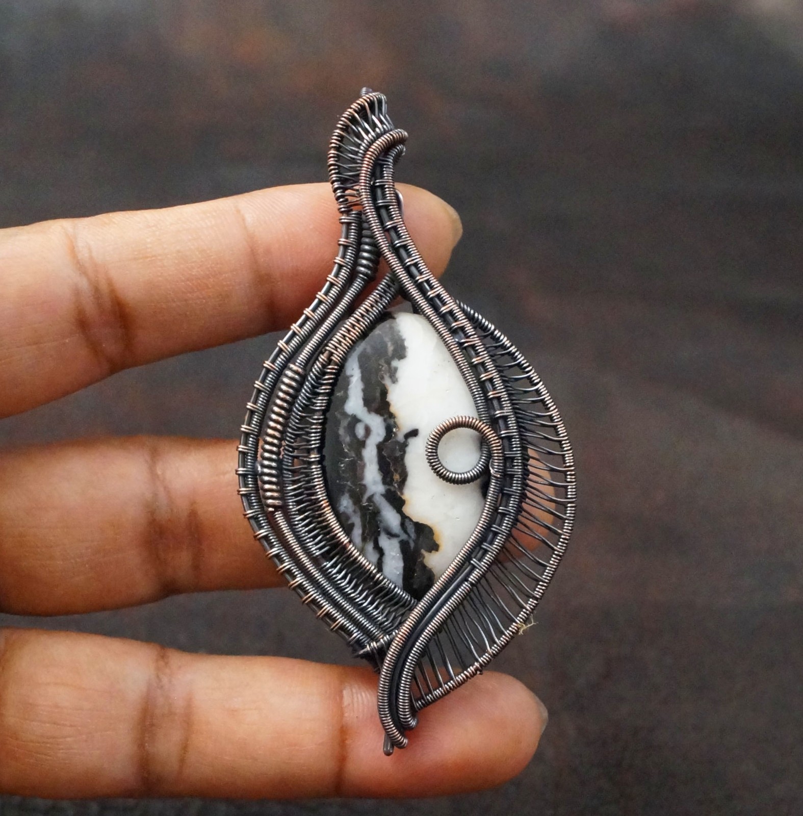 Buffalo Jasper Copper Wire Wrapped Handmade Pendant Gift Jewelry (PD-98