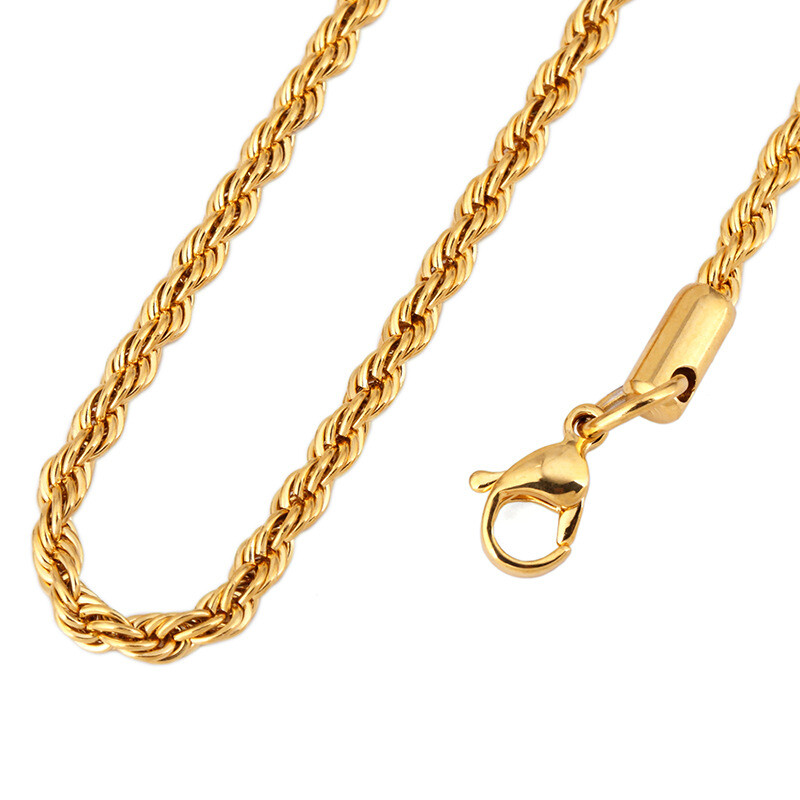 2-7mm Wholesale 18K Gold Plated Stainless Steel Women Men Rope Chain 18-32”