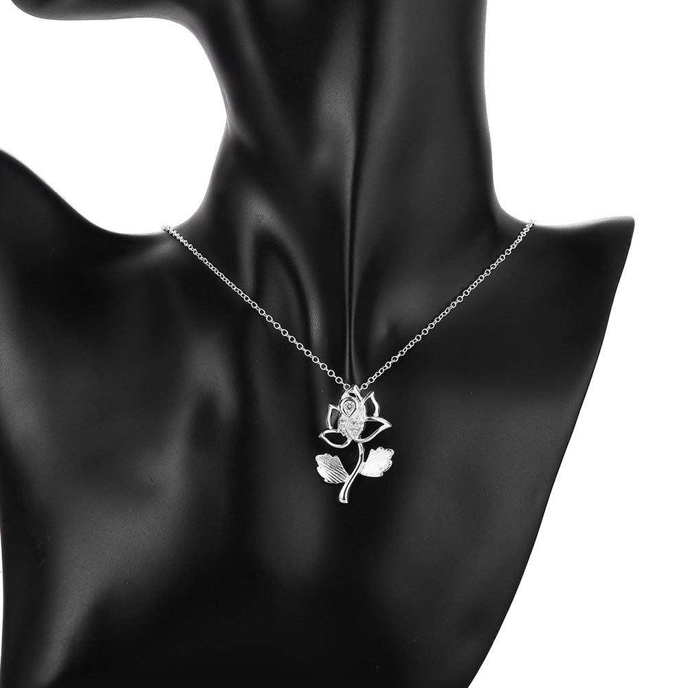 Chic 925 Sterling Silver Filled Flora CZ Pendant Woman Necklace N-A577 Gift