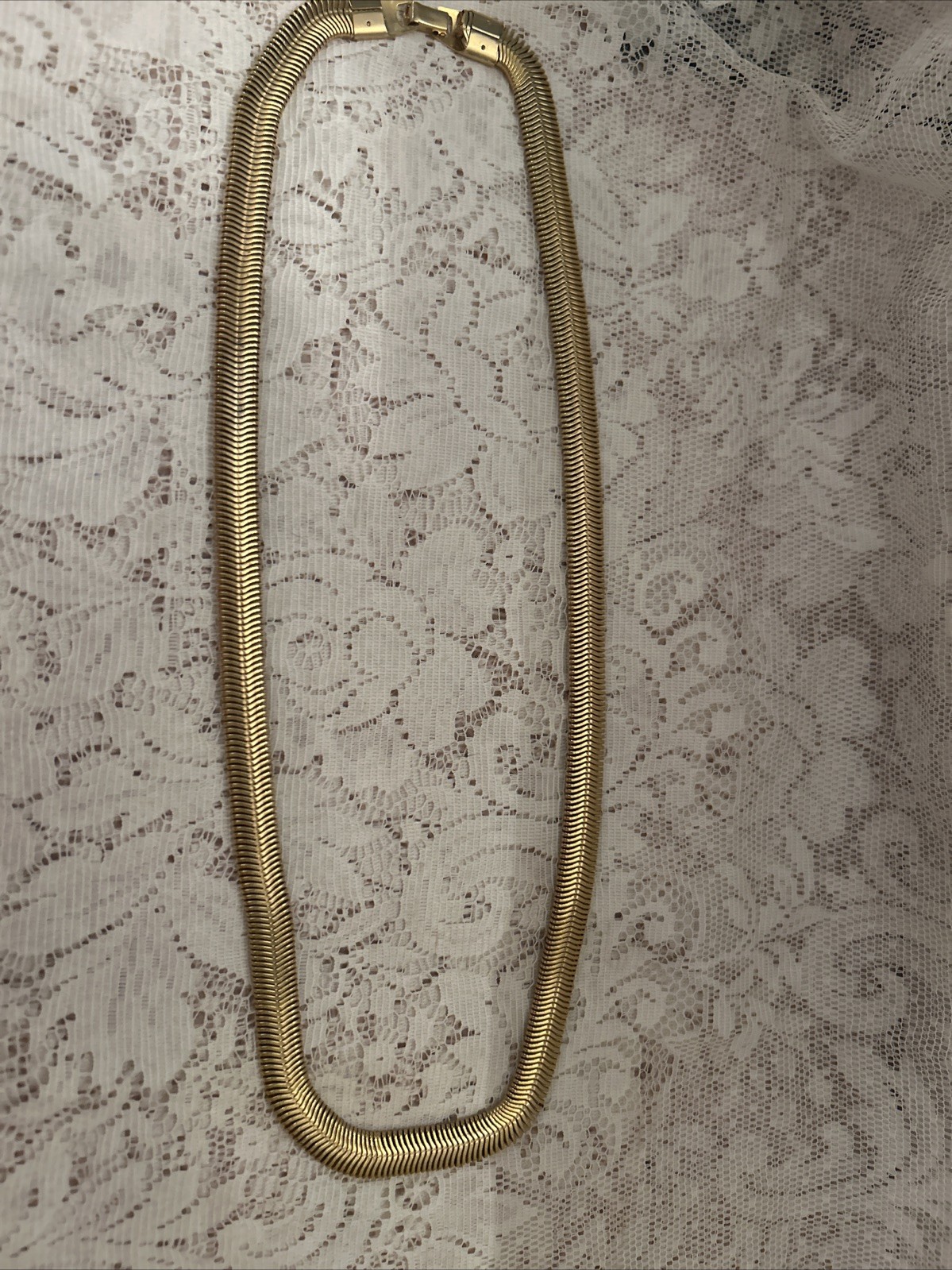 Thick Flat Herringbone Gold Tone Necklace