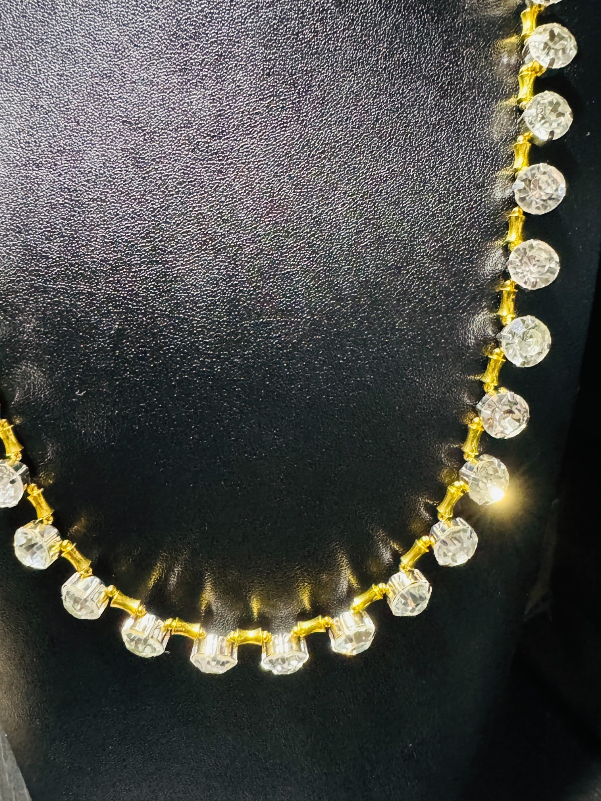 Tennis Necklace Chain White Colorless Rhinestone 10 mm Gold 24 in + 2 in Adj