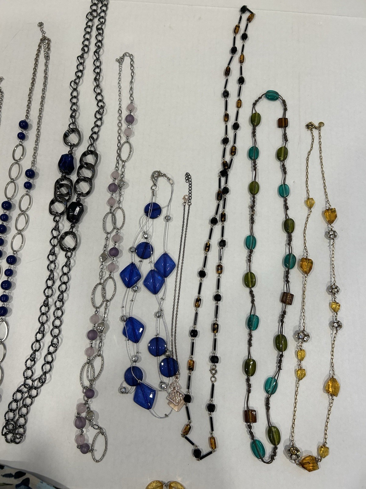 Lot Of 17 Fashion Style Necklaces – Various Beaded, Goldtone Silvertone Blue