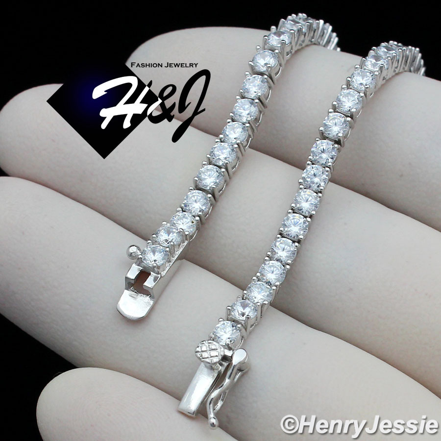 16-30″MEN WOMEN 14K WHITE GOLD PLATED ICY BLING CZ 4MM 1 ROW TENNIS NECKLACE*NB1