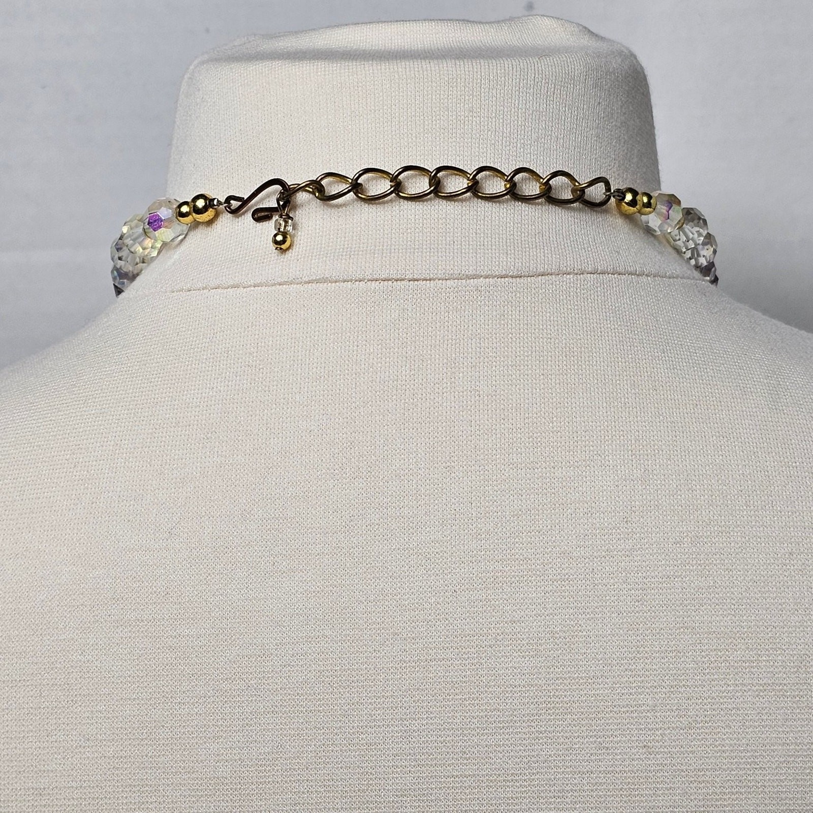 Vintage Faceted Glass Crystal Bead Necklace Purple Pink AB Coated Clear 18-20 in