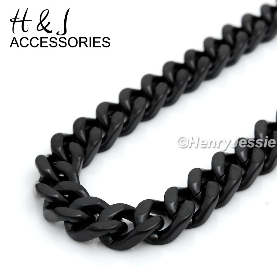 18-40″MEN Stainless Steel WIDE 11mm Black Plated Cuban Curb Link Chain Necklace