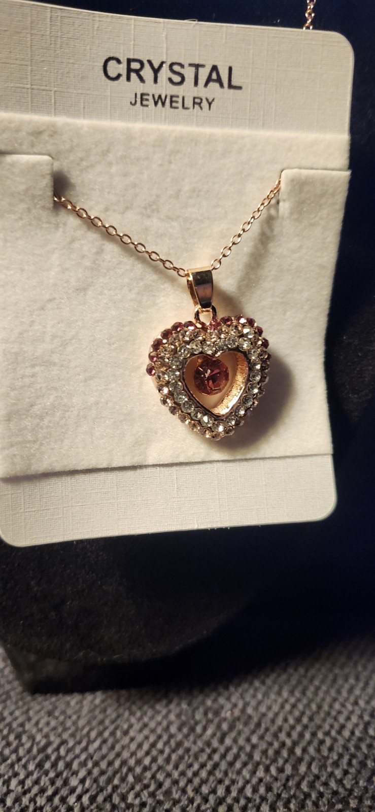 Vtg Red Colored Crystal Heart Necklace 16-20in Adjustable Chain