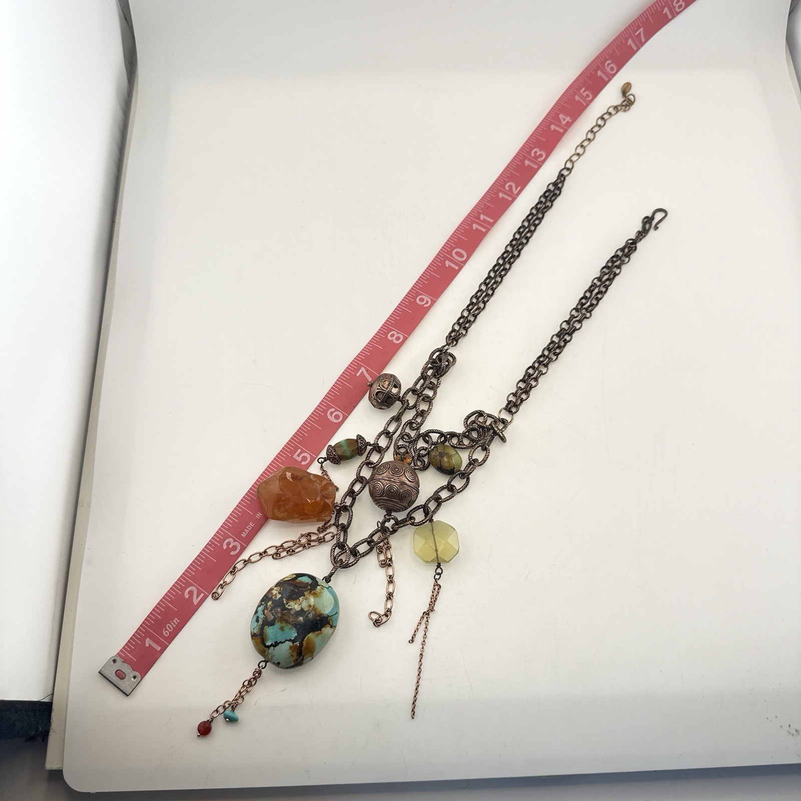 Deb Guyot Necklace Turquoise Chunky Bronze Boho Mixed Metals Artisan Southwest