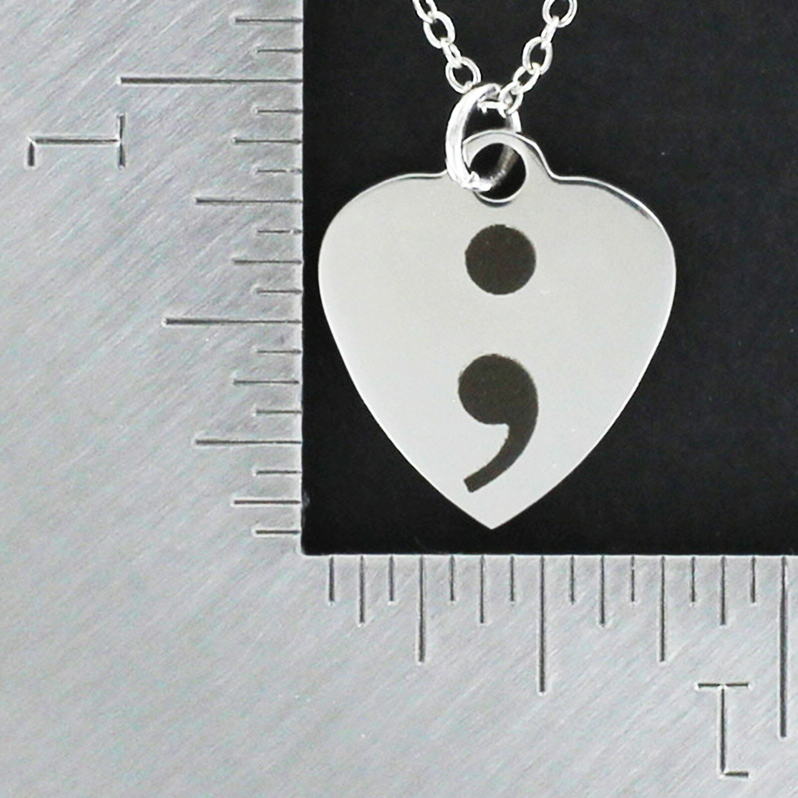 SEMICOLON HEART Necklace – Stainless Steel Engraved Charm on Chain Mental Health