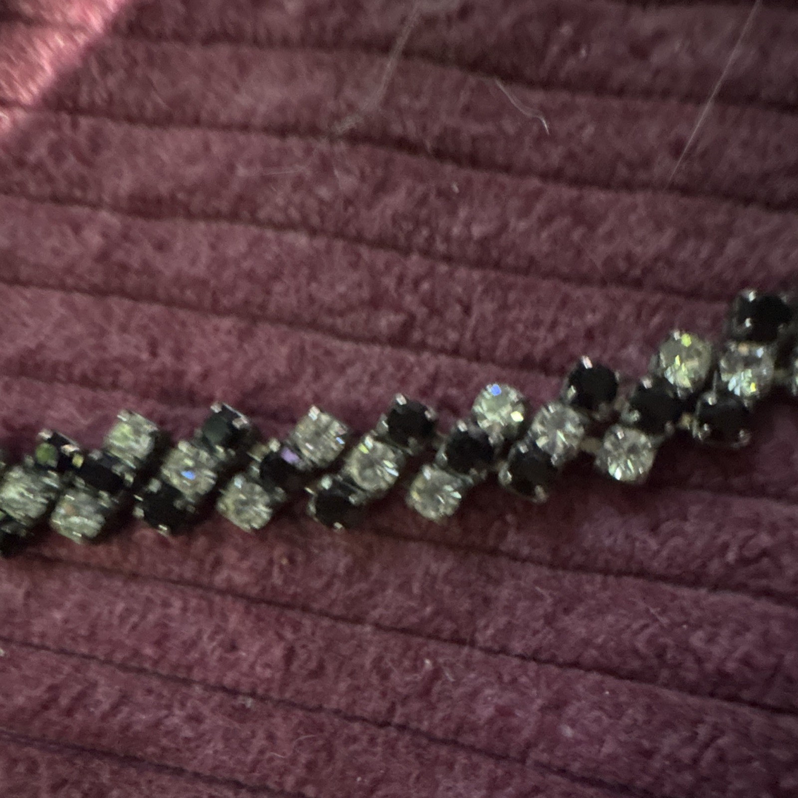 Silver Tone Black & Clear Crystal Rhinestone Tennis Choker Necklace Hook Clasp