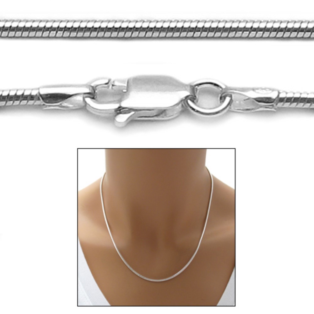 925 Sterling Silver Round Snake Chain Necklace 1.5mm (040 Gauge)