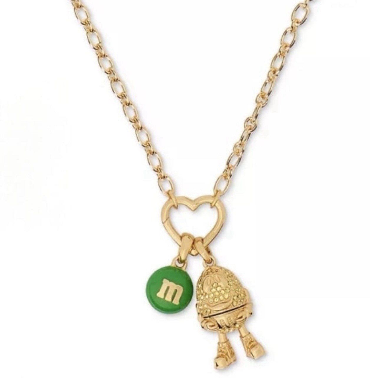 Kate Spade M&M Pendant Necklace Green Gold Statement Novelty