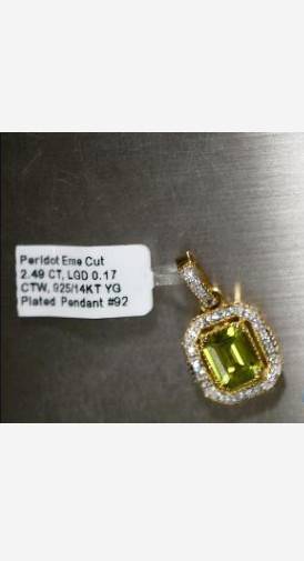 14K Yellow Gold Plated 2.49Ct Peridot .17 Ctw Lab Grown Diamond Necklace Pendant