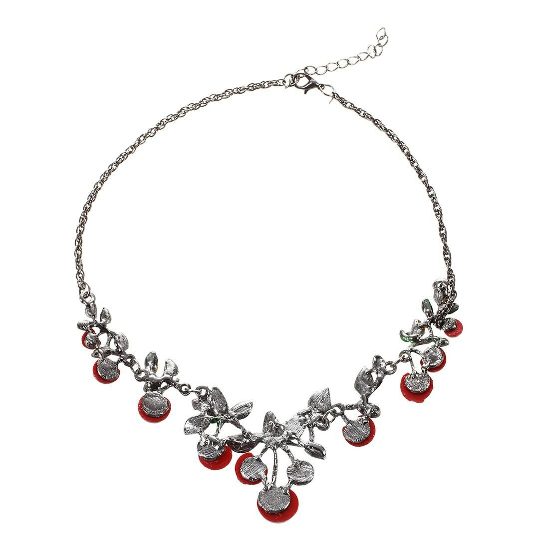 US Seller Cute Enamel Red Cherry Leafs Gun Black Chain Necklace
