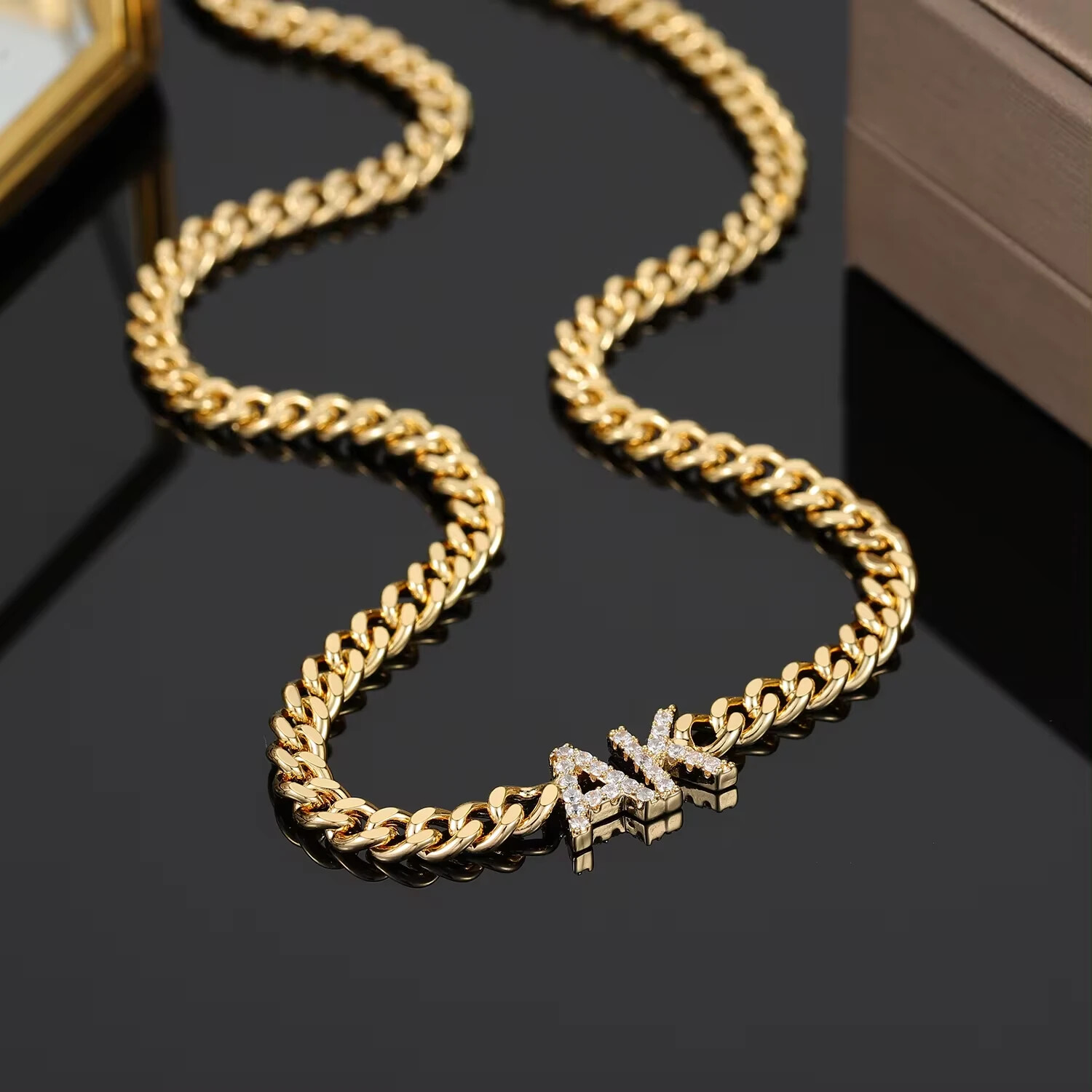 Custom Name Cubic Zirconia Letters Necklace Cuban Chain Jewelry Stainless Steel