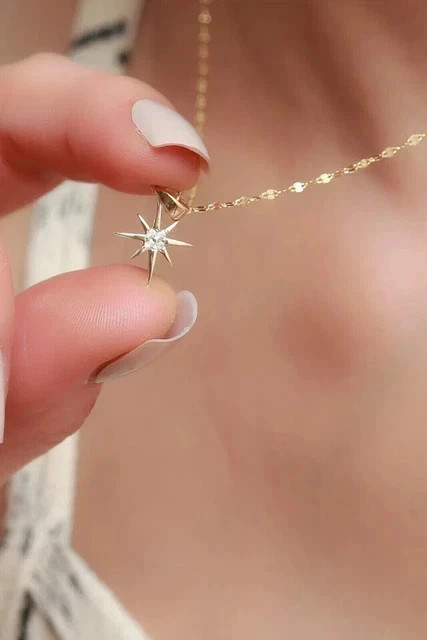 Simulated 1Ct Round Cu Fancyt North Star Pendant 14K Yellow Gold Plated