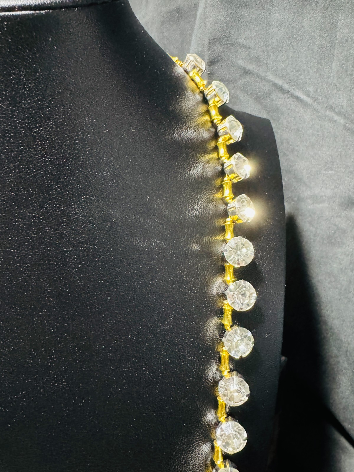 Tennis Necklace Chain White Colorless Rhinestone 10 mm Gold 24 in + 2 in Adj