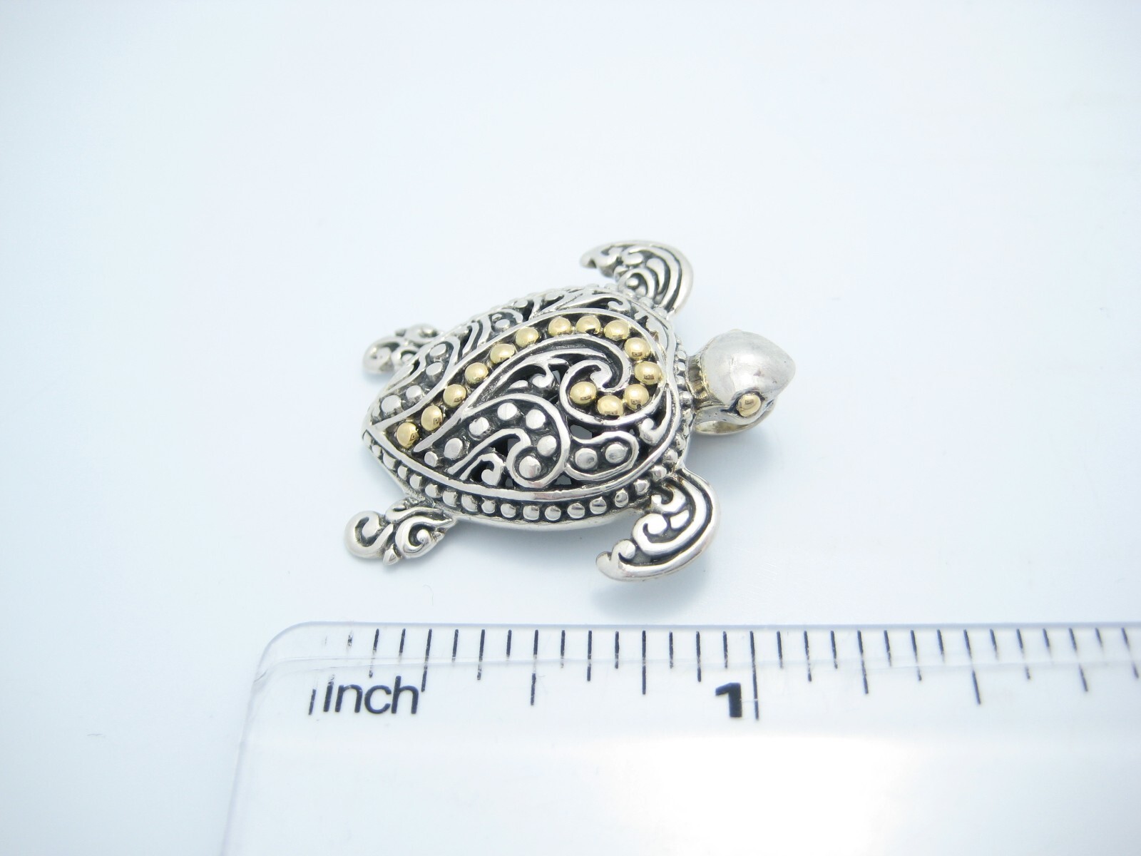 Bali Designed Sterling Silver & 18k Yellow Gold Turtle Pendant Or Charm