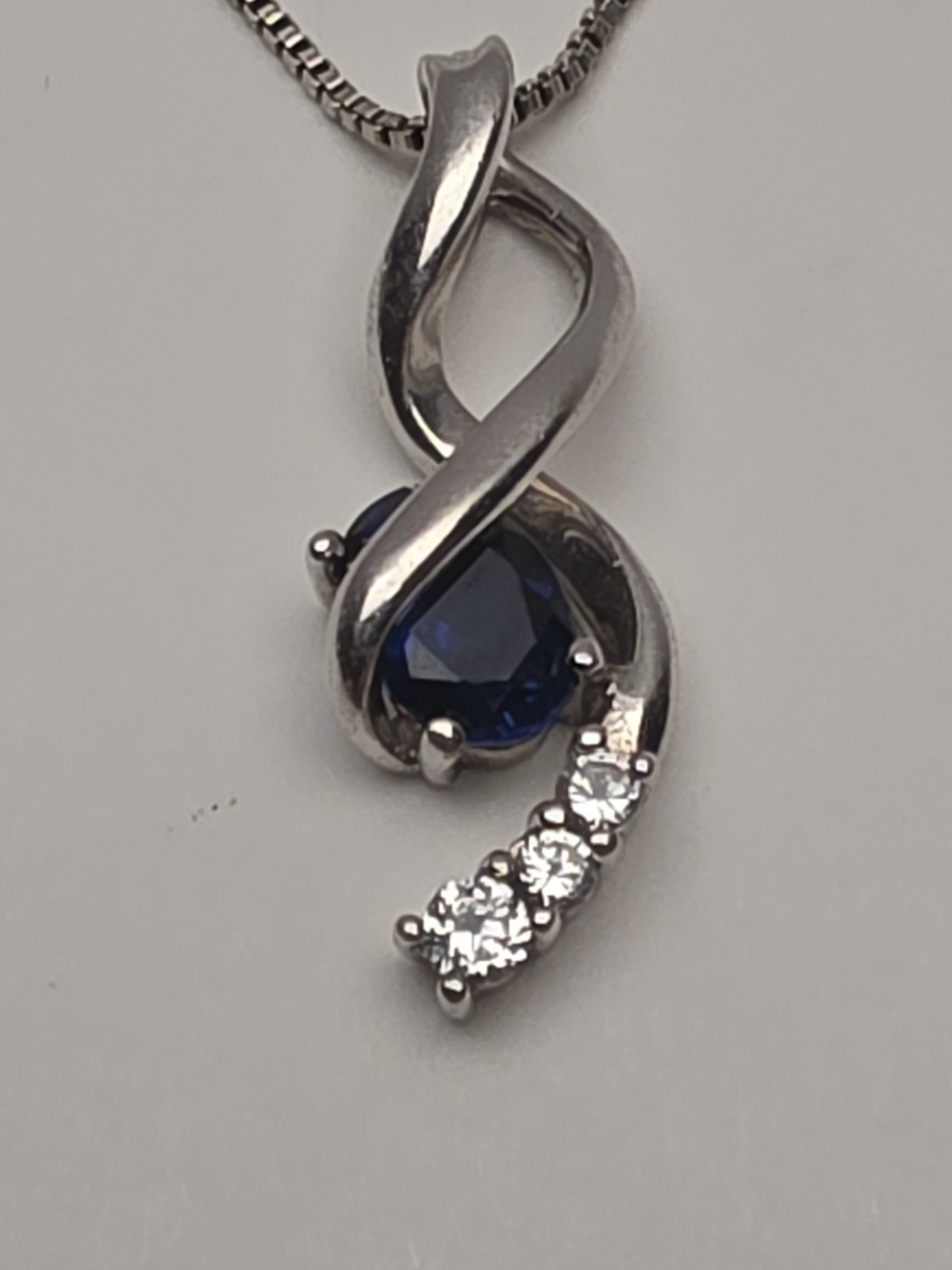 Kay Jeweler Lab Created Blue Sapphire Diamond 18″ Sterling Silver Necklace