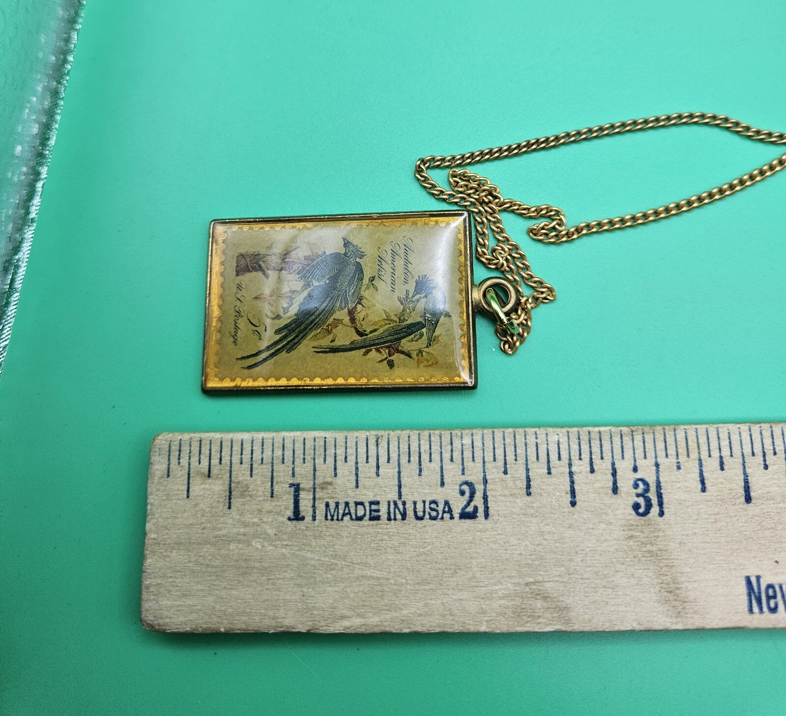 Audubon American Artist 5c Postal Stamp Solid Brass Necklace Pendant NIB Antaya