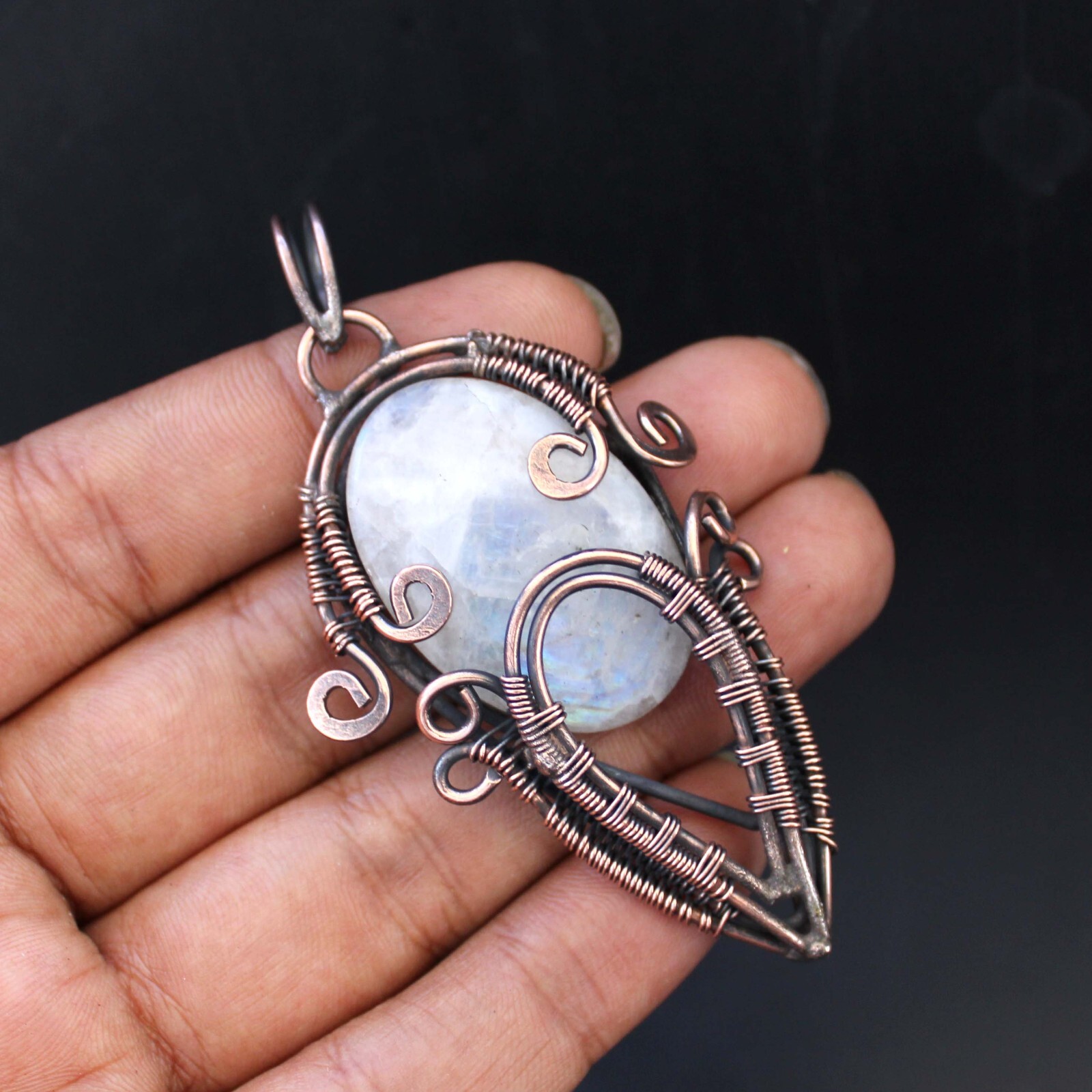 Natural Moonstone Pendant Copper Wire Wrapped Pendant Wire Wrapped Jewelry