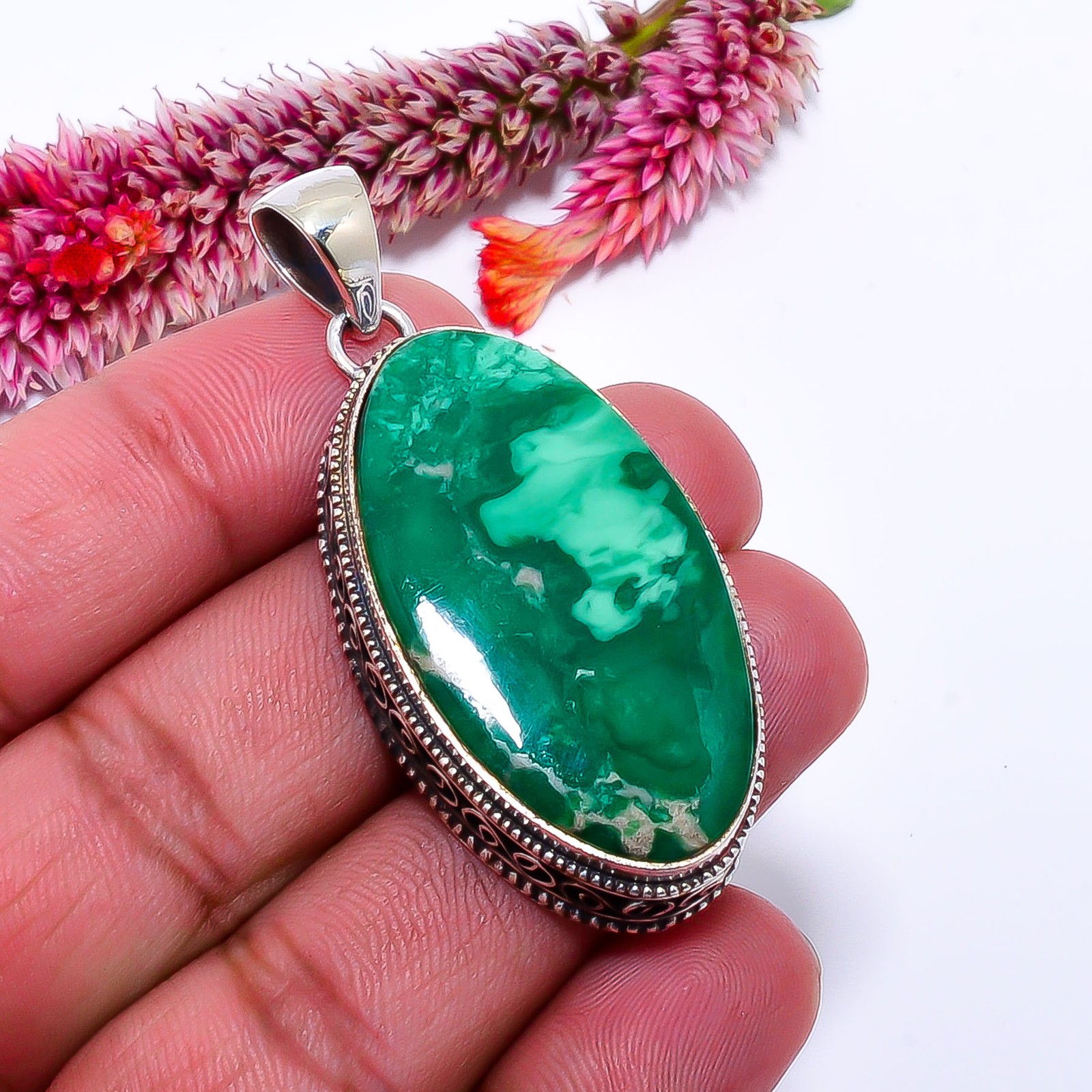 Variscite – Green Turquoise Fine Art 925 Sterling Silver Pendant 2.15″ P64114387