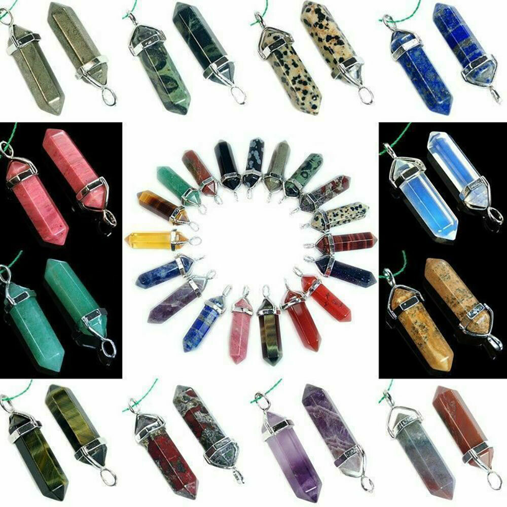 Set Of 32 Natural Quartz Crystal Point Chakra Healing Pendant Necklace Stones