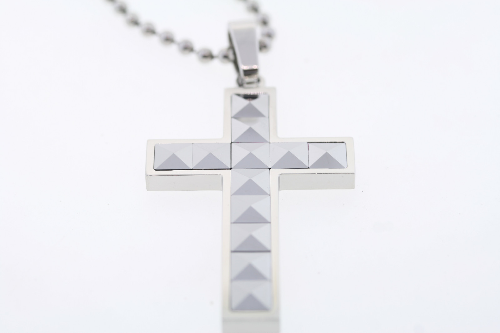 SHR Stainless & Faceted Tungsten Inlay 2 3/4″ x 1 3/8″ Cross Necklace 22″