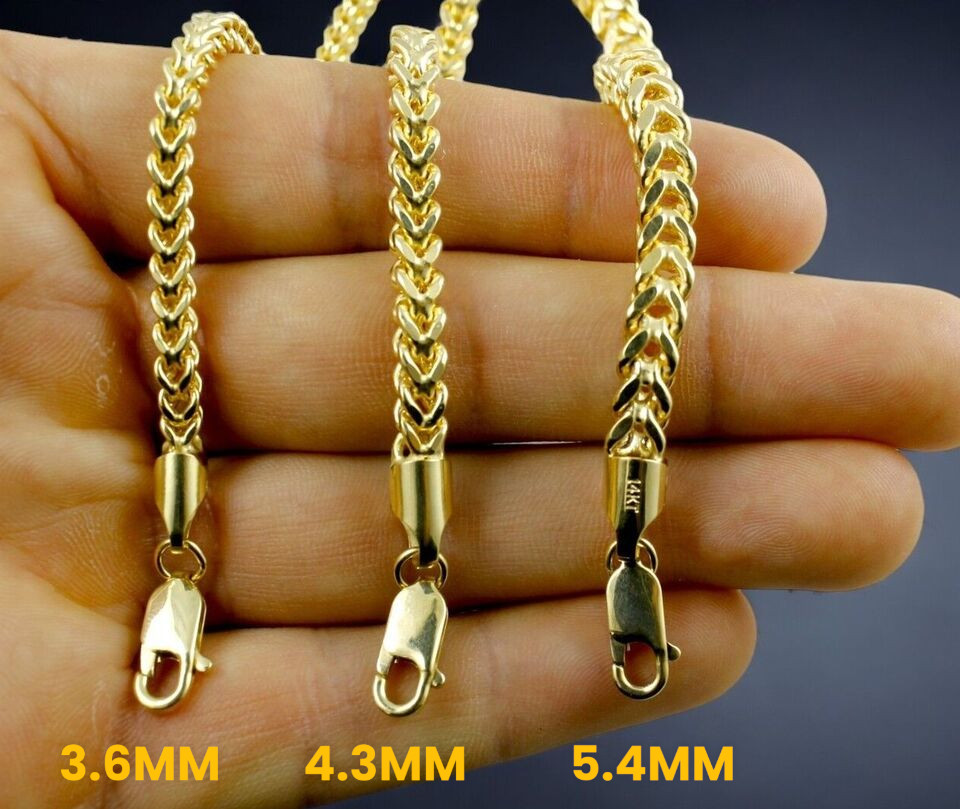 14K Yellow Gold Square Franco Box Necklace Bracelet Chain Real 1mm-8.5mm 7″-30″