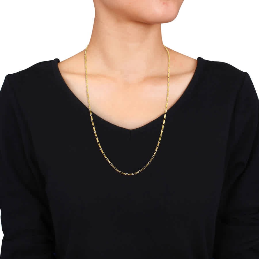 AMOUR 2.2mm Figaro Chain Necklace In Yellow Plated Sterling Silver, 24 In