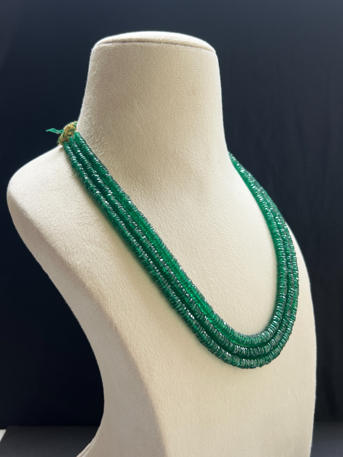 Emerald labbon facted 3 Layer Heishi Beads Necklace 18″ Handmade Layered Jewelry