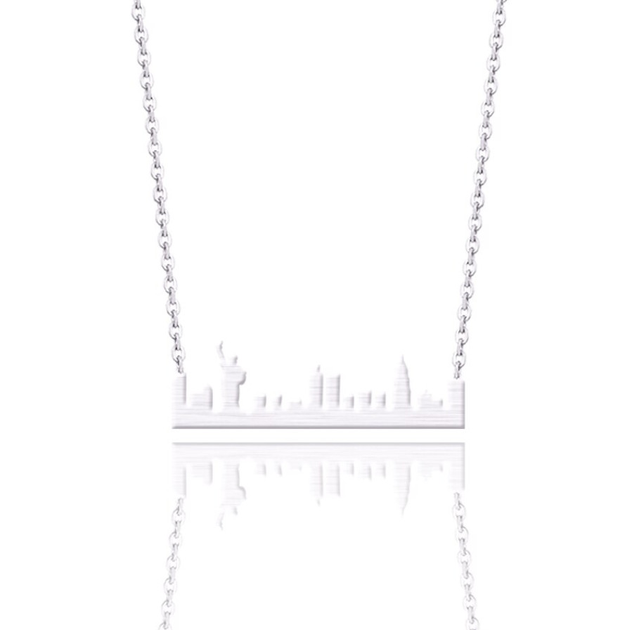 New York City Skyline SILVER Plated Necklace NYC Manhattan Liberty Freedom