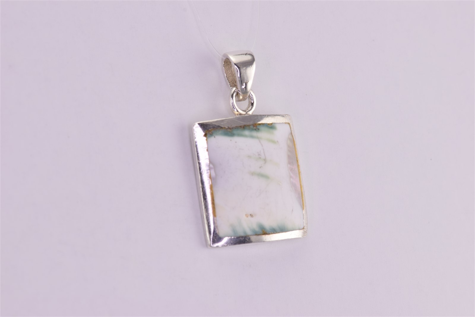 Sterling Silver 17mm x 16mm Framed Green White Agate 925 Pendant