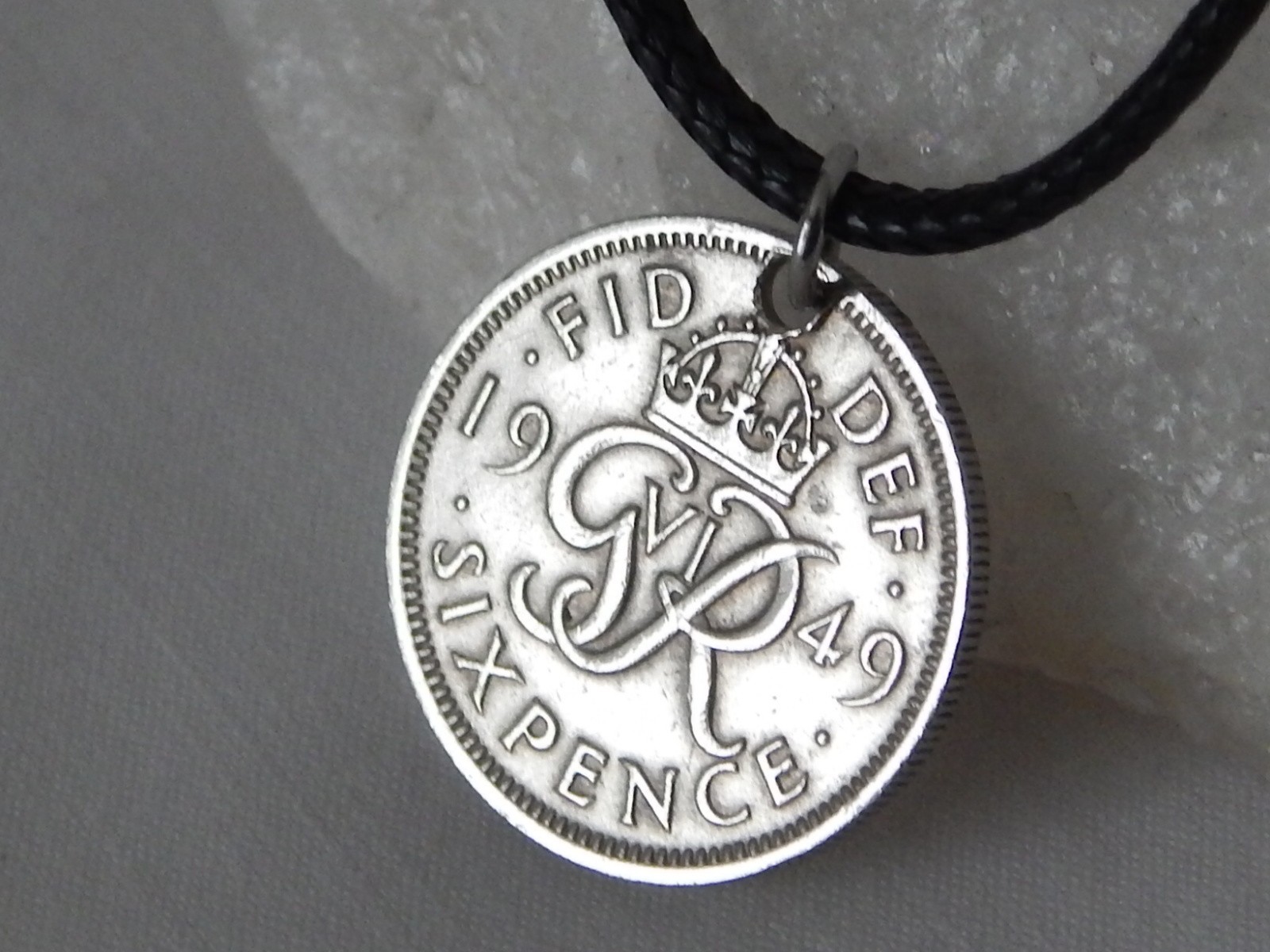 Antique 1949 Great Britain 6 Pence Coin Pendant Necklace #222