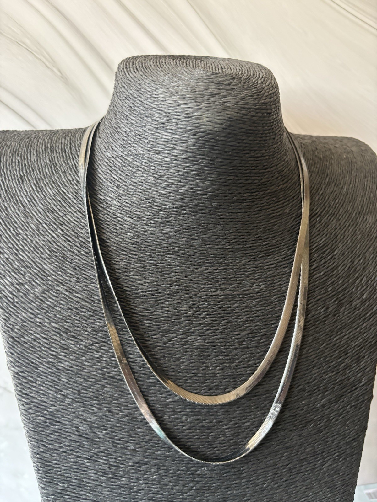 Herringbone Chain Necklace Double Layer Flat Biker Chic Black Grey Gift Trend