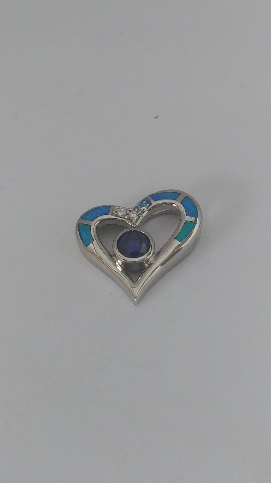 925 STERLING SILVER Rhodium plated MODERN HEART Pendant Cz cubic zircona 19mm