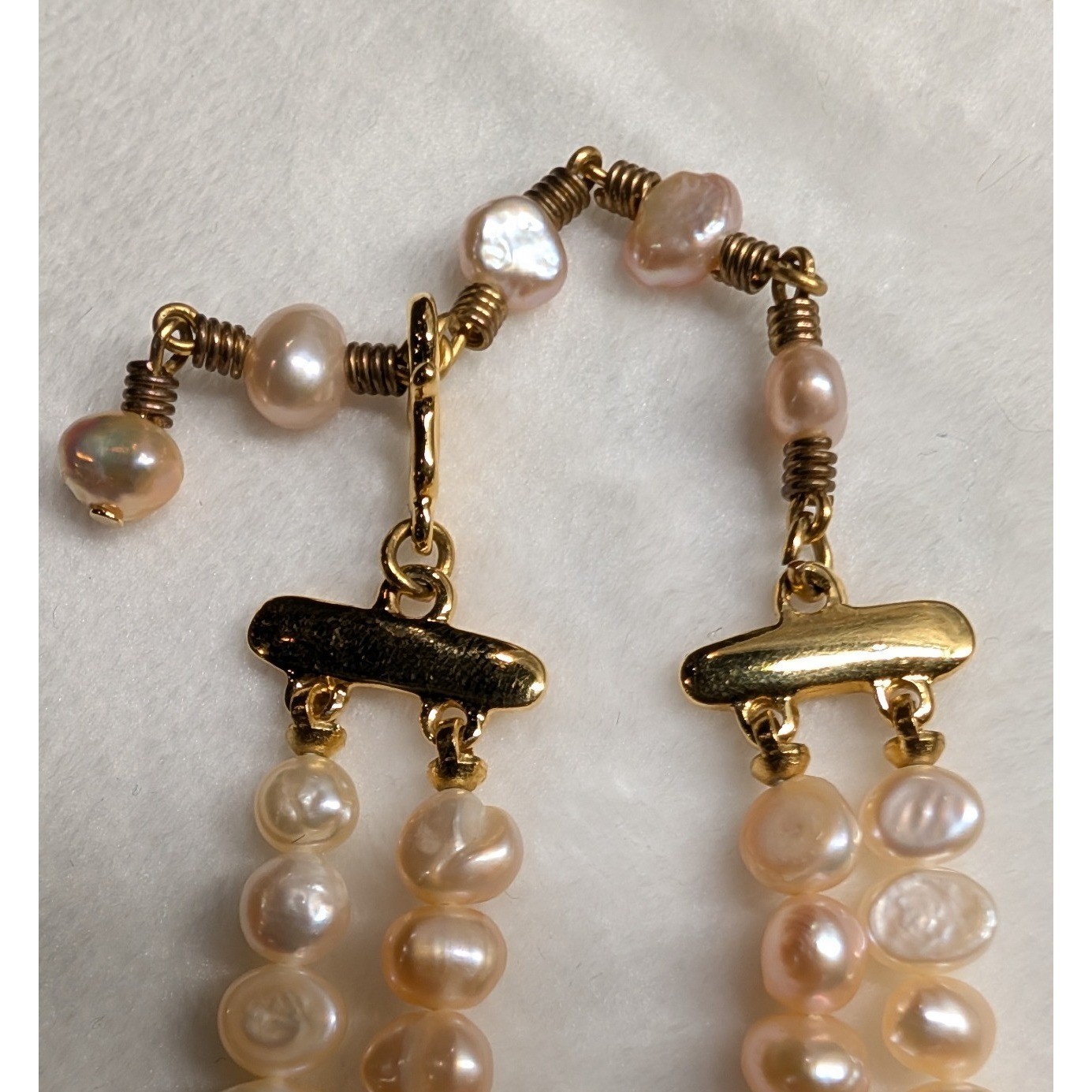 Nine West Pink Freshwater Pearl Double Strand Necklace Gold Tone Vintage Style